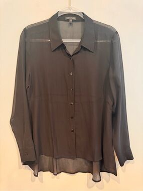 Eileen Fisher Sheer Black 100% Silk High Low Top